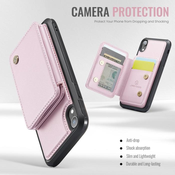 JEEHOOD - JEEHOOD J05 iPhone XR Skal Läder Mobilfodral med Kortficka - Rosa