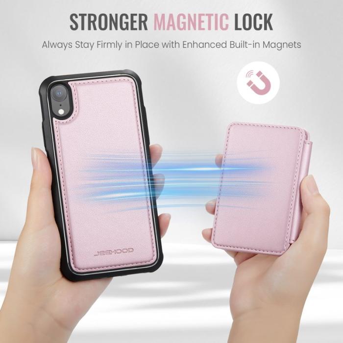 JEEHOOD - JEEHOOD J05 iPhone XR Skal Läder Mobilfodral med Kortficka - Rosa