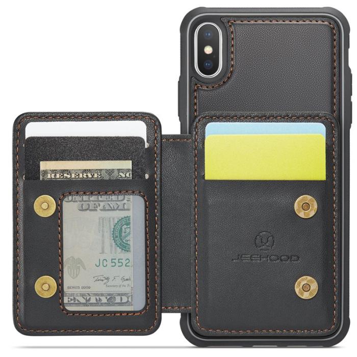 JEEHOOD - JEEHOOD J05 iPhone XS Max Skal Läder med Avtagbar Kortväska - Svart