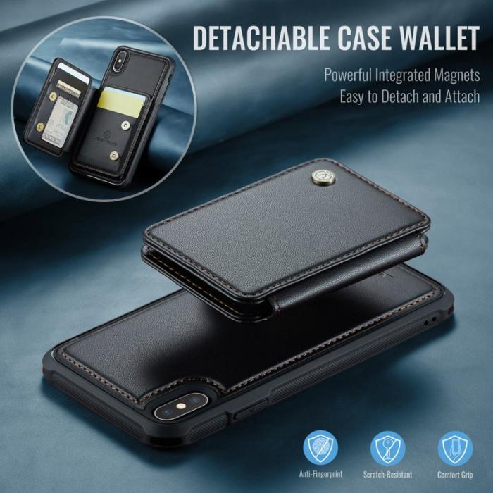 JEEHOOD - JEEHOOD J05 iPhone XS Max Skal Läder med Avtagbar Kortväska - Svart