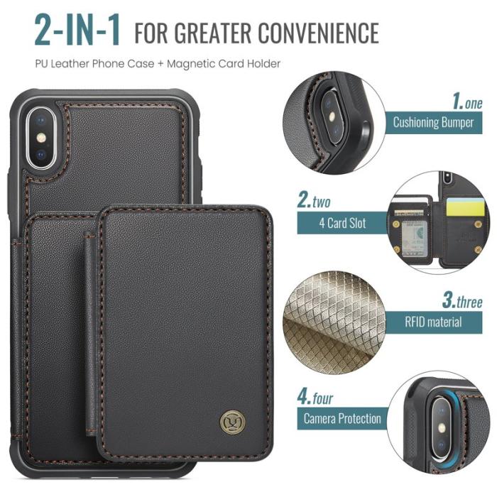 JEEHOOD - JEEHOOD J05 iPhone XS Max Skal Läder med Avtagbar Kortväska - Svart