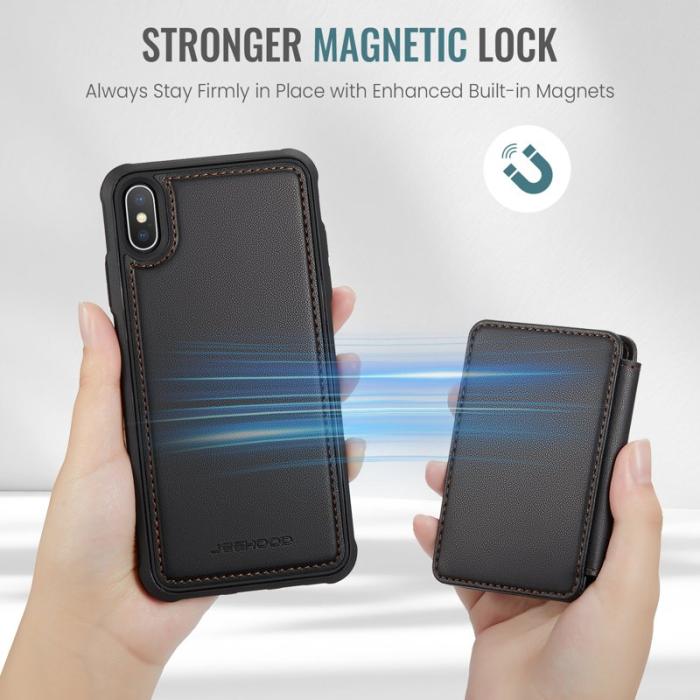 JEEHOOD - JEEHOOD J05 iPhone XS Max Skal Läder med Avtagbar Kortväska - Svart