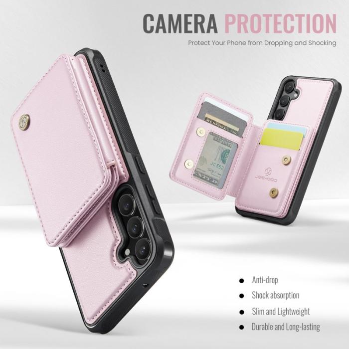 JEEHOOD - JEEHOOD J05 Samsung Galaxy S23 FE Skal Läder med Kortfack - Rosa