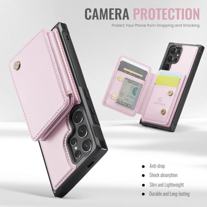 JEEHOOD - JEEHOOD J05 Samsung Galaxy S24 Ultra Skal Läder med Kortfack - Rosa
