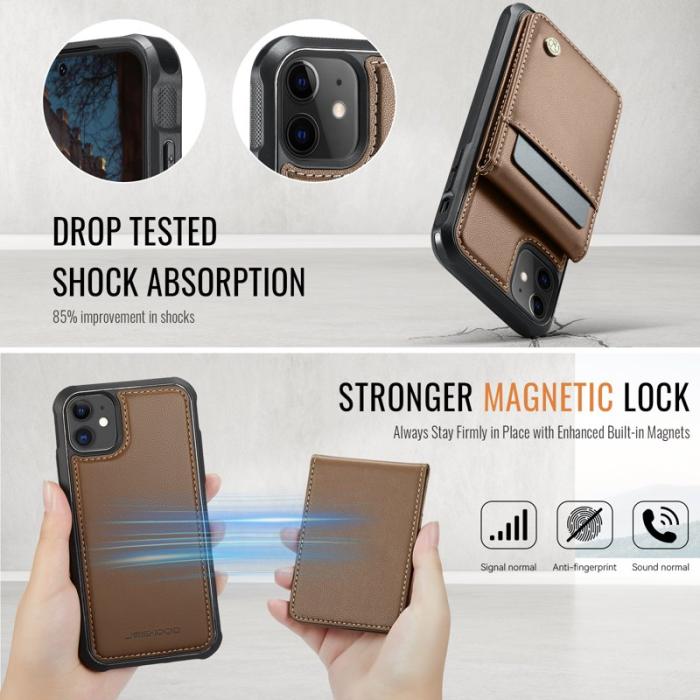 JEEHOOD - JEEHOOD J06 iPhone 11 Läderfodral MagSafe med kortfack - Brun