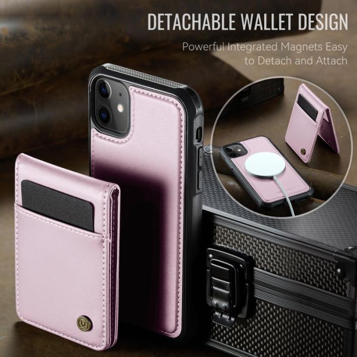 JEEHOOD - JEEHOOD J06 iPhone 11 Läderfodral MagSafe med kortfack - Rosa