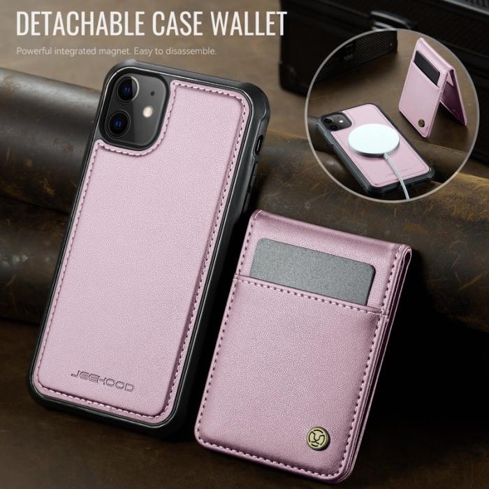 JEEHOOD - JEEHOOD J06 iPhone 11 Läderfodral MagSafe med kortfack - Rosa