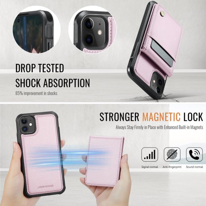 JEEHOOD - JEEHOOD J06 iPhone 11 Läderfodral MagSafe med kortfack - Rosa