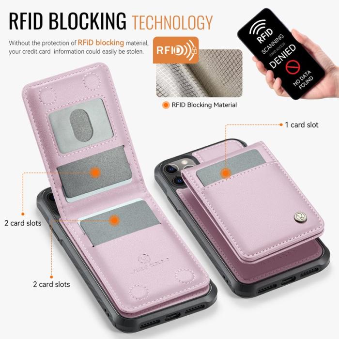 JEEHOOD - JEEHOOD J06 iPhone 11 Pro Läderfodral MagSafe RFID Skydd Rosa