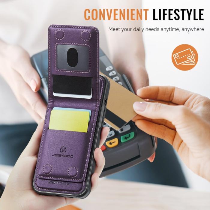 JEEHOOD - JEEHOOD J06 iPhone 13 Pro Skal Läder MagSafe RFID Skydd Lila
