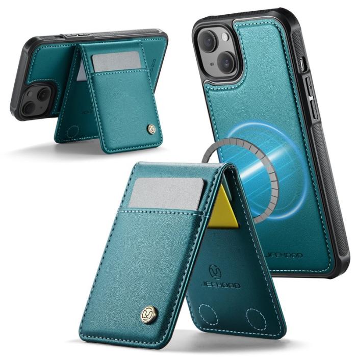 JEEHOOD - JEEHOOD J06 iPhone 14 Läderfodral MagSafe med kortfack Blå