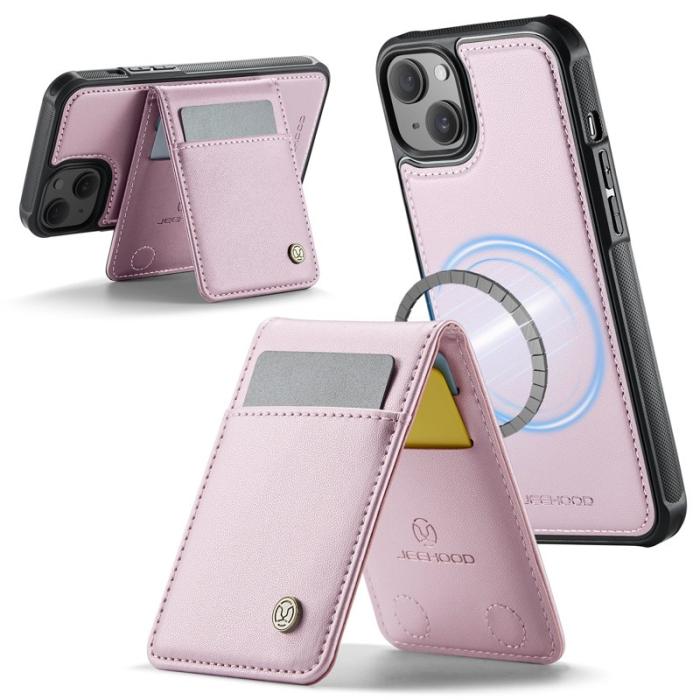 JEEHOOD - JEEHOOD J06 iPhone 15 Läderfodral MagSafe med kortfack - Rosa