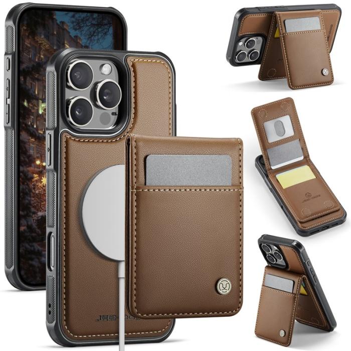JEEHOOD - JEEHOOD J06 iPhone 15 Pro Läderfodral MagSafe Brun