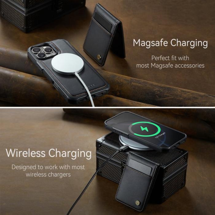 JEEHOOD - JEEHOOD J06 iPhone 15 Pro Läderfodral MagSafe Svart