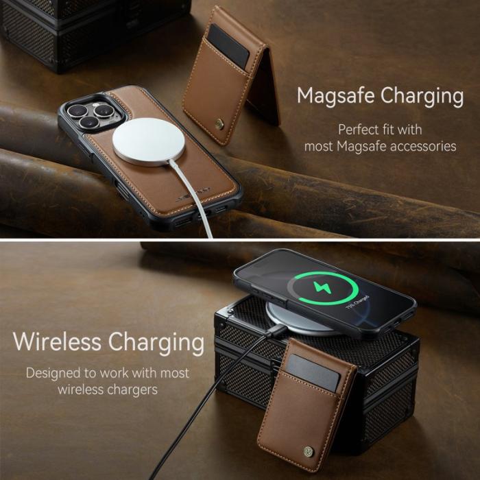 JEEHOOD - JEEHOOD J06 iPhone 15 Pro Max Läderfodral MagSafe Brun