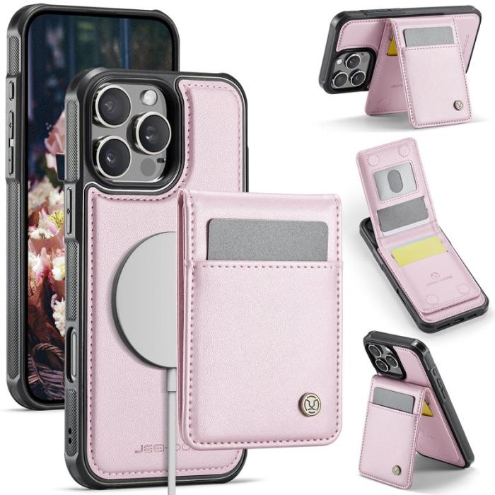 JEEHOOD - JEEHOOD J06 iPhone 15 Pro Max Läderfodral MagSafe Rosa