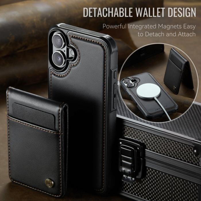 JEEHOOD - JEEHOOD J06 iPhone 16 Läder Skal MagSafe med Kortfack - Svart