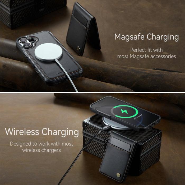 JEEHOOD - JEEHOOD J06 iPhone 16 Läder Skal MagSafe med Kortfack - Svart