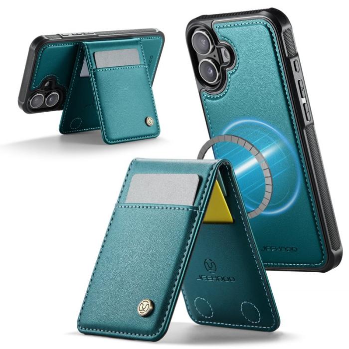 JEEHOOD - JEEHOOD J06 iPhone 16 Läderfodral MagSafe med kortfack Blå