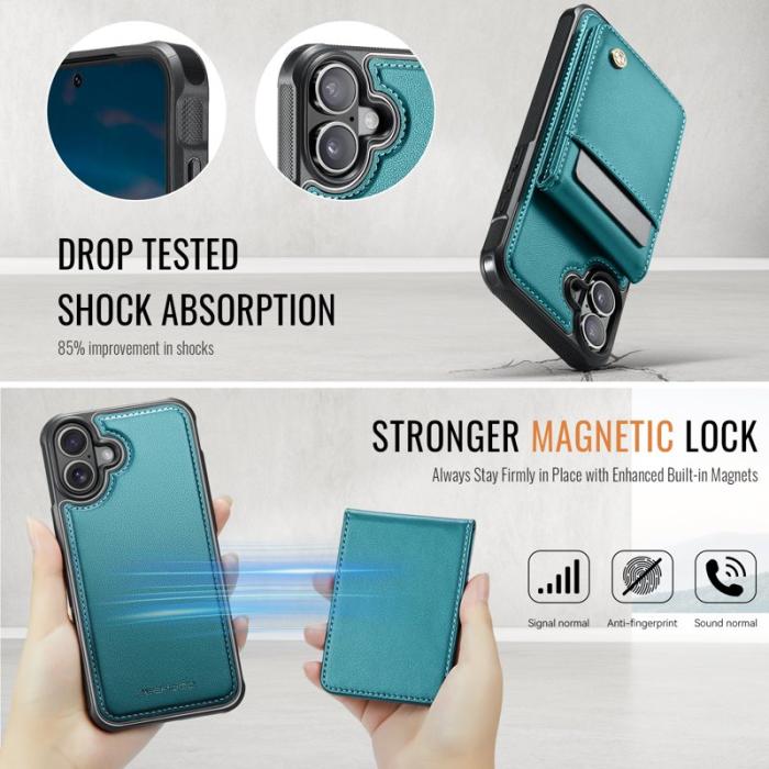 JEEHOOD - JEEHOOD J06 iPhone 16 Läderfodral MagSafe med kortfack Blå