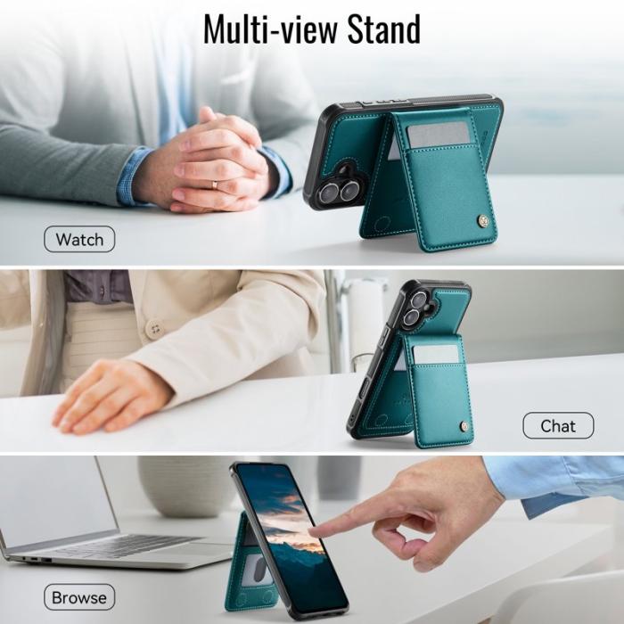 JEEHOOD - JEEHOOD J06 iPhone 16 Läderfodral MagSafe med kortfack Blå