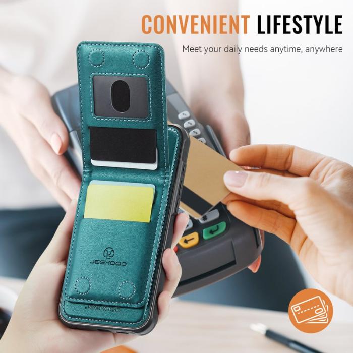 JEEHOOD - JEEHOOD J06 iPhone 16 Läderfodral MagSafe med kortfack Blå