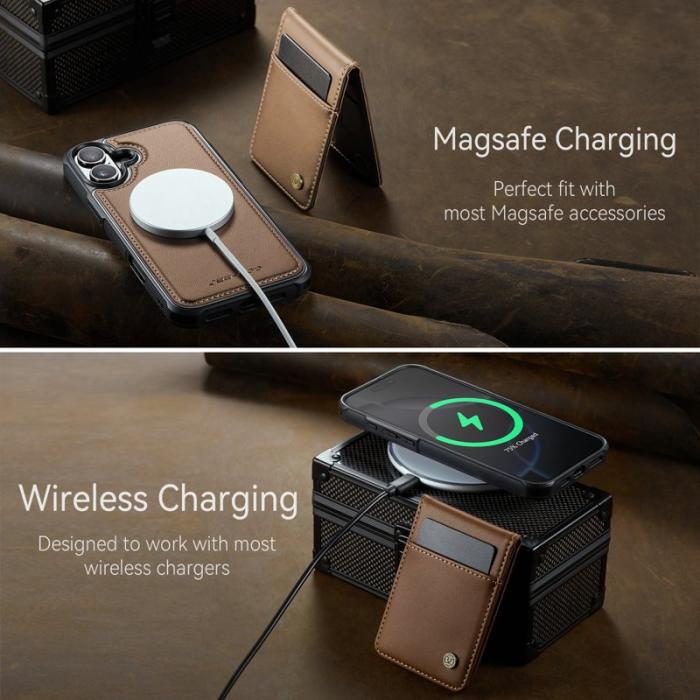 JEEHOOD - JEEHOOD J06 iPhone 16 Läderfodral MagSafe med kortfack - Brun