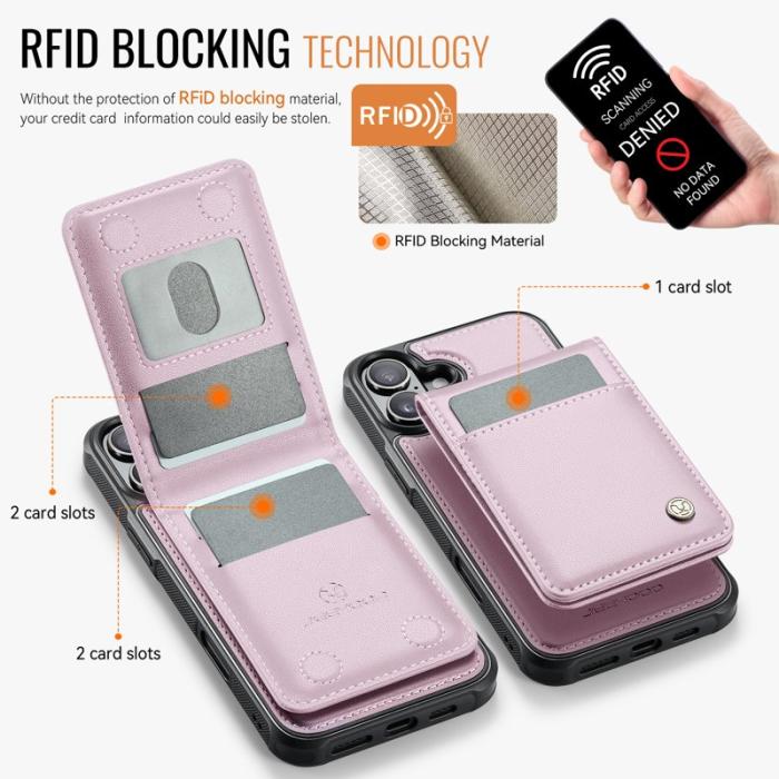 JEEHOOD - JEEHOOD J06 iPhone 16 Läderfodral MagSafe med kortfack - Rosa