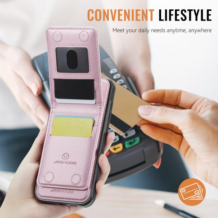 JEEHOOD - JEEHOOD J06 iPhone 16 Läderfodral MagSafe med kortfack - Rosa