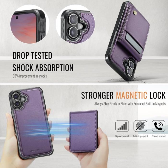 JEEHOOD - JEEHOOD J06 iPhone 16 Läderfodral MagSafe RFID Skydd Lila