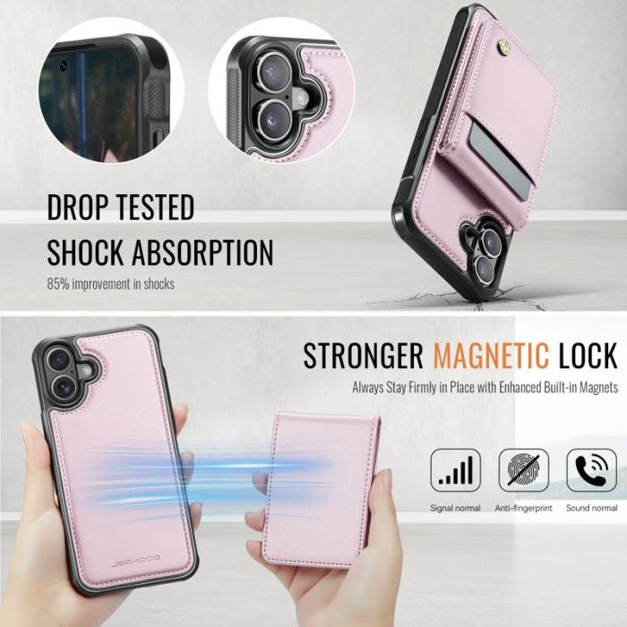 JEEHOOD - JEEHOOD J06 iPhone 16 Plus Läderfodral MagSafe RFID - Rosa