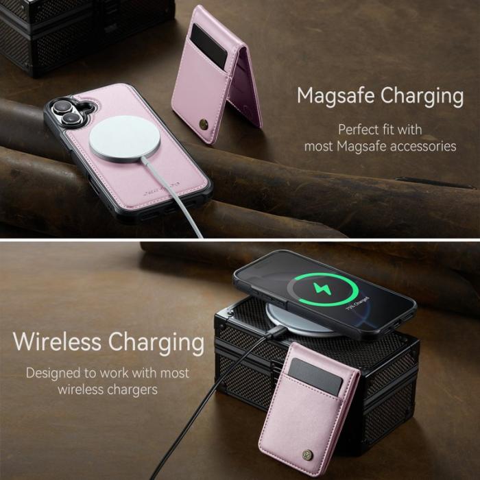 JEEHOOD - JEEHOOD J06 iPhone 16 Plus Läderfodral MagSafe RFID - Rosa