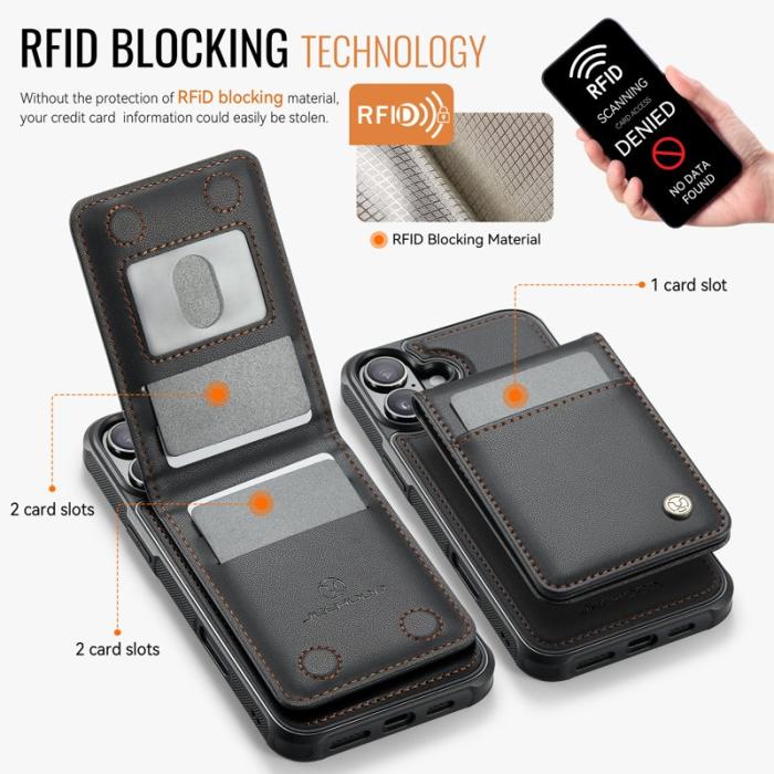 JEEHOOD - JEEHOOD J06 iPhone 16 Plus Läderfodral MagSafe Svart