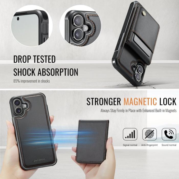 JEEHOOD - JEEHOOD J06 iPhone 16 Plus Läderfodral MagSafe Svart