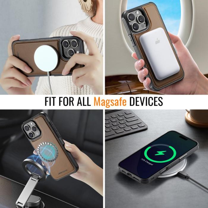 JEEHOOD - JEEHOOD J06 iPhone 16 Pro Läderfodral MagSafe RFID - Brun