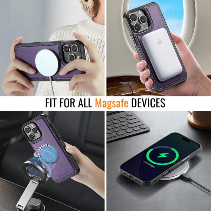 JEEHOOD - JEEHOOD J06 iPhone 16 Pro Läderfodral MagSafe RFID - Lila