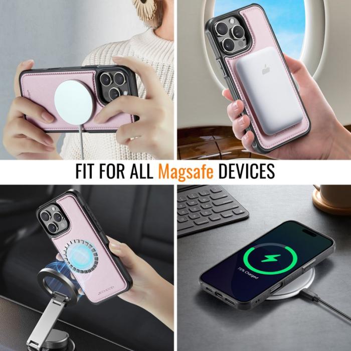 JEEHOOD - JEEHOOD J06 iPhone 16 Pro Max Läderfodral MagSafe Rosa