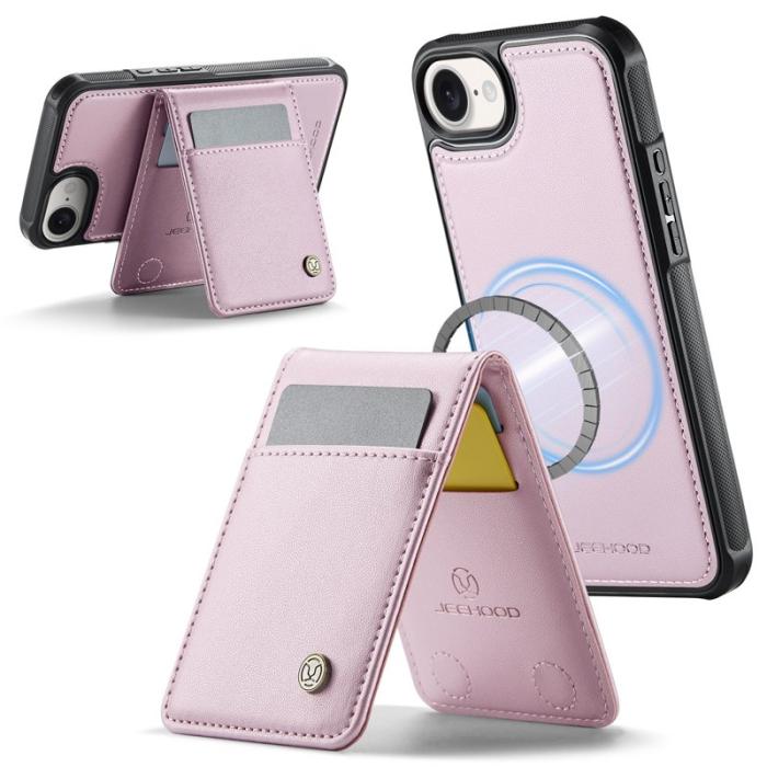 JEEHOOD - JEEHOOD J06 iPhone 16e Läderfodral MagSafe med kortfack - Rosa
