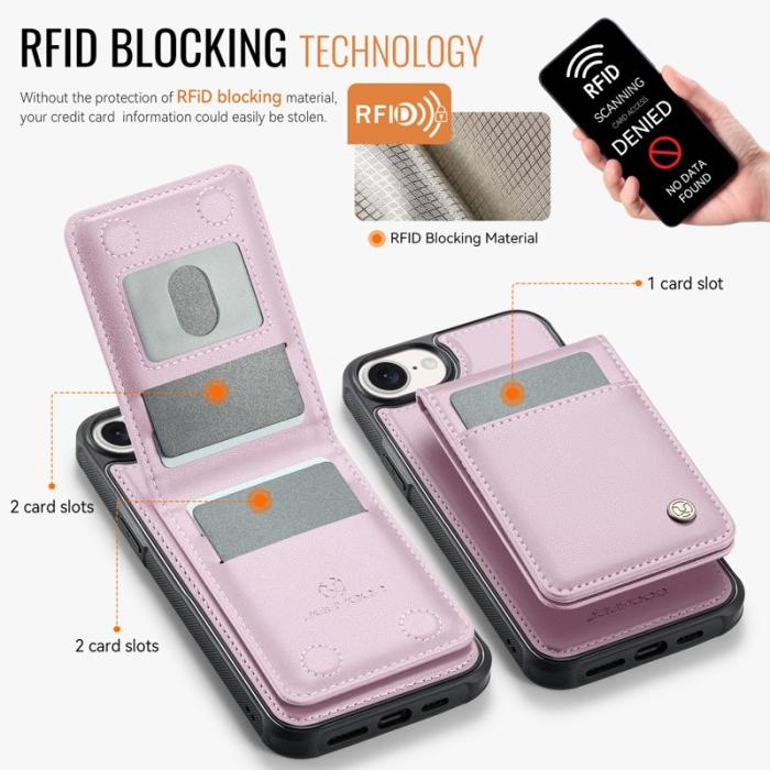 JEEHOOD - JEEHOOD J06 iPhone 16e Läderfodral MagSafe med kortfack - Rosa