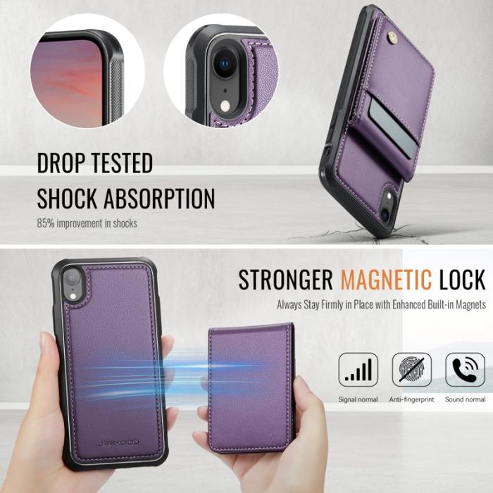 JEEHOOD - JEEHOOD J06 iPhone XR Fodral Läder MagSafe RFID Lila
