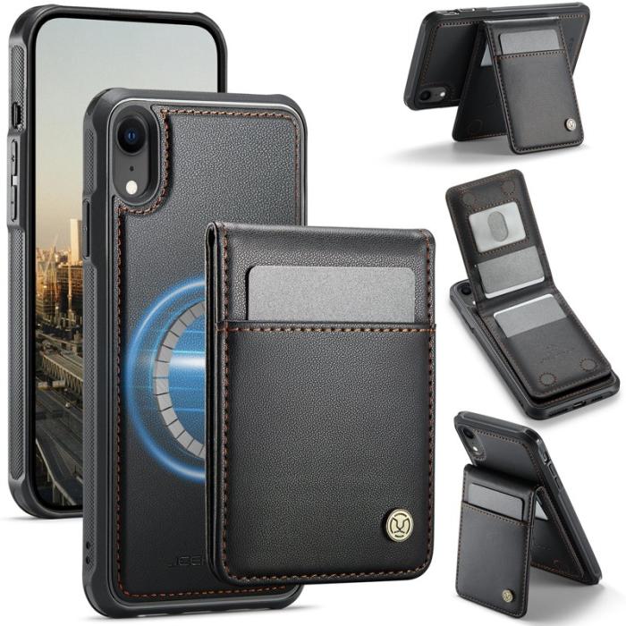 JEEHOOD - JEEHOOD J06 iPhone XR Skal Läder MagSafe RFID Blockering Svart