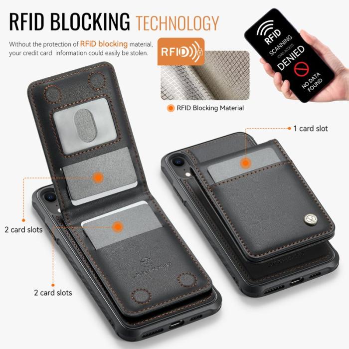 JEEHOOD - JEEHOOD J06 iPhone XR Skal Läder MagSafe RFID Blockering Svart
