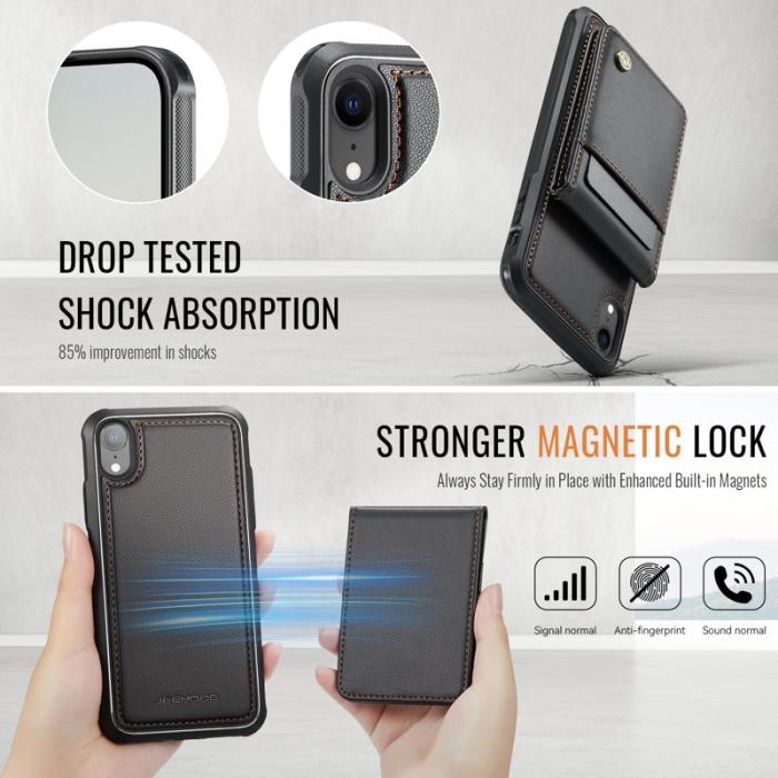 JEEHOOD - JEEHOOD J06 iPhone XR Skal Läder MagSafe RFID Blockering Svart