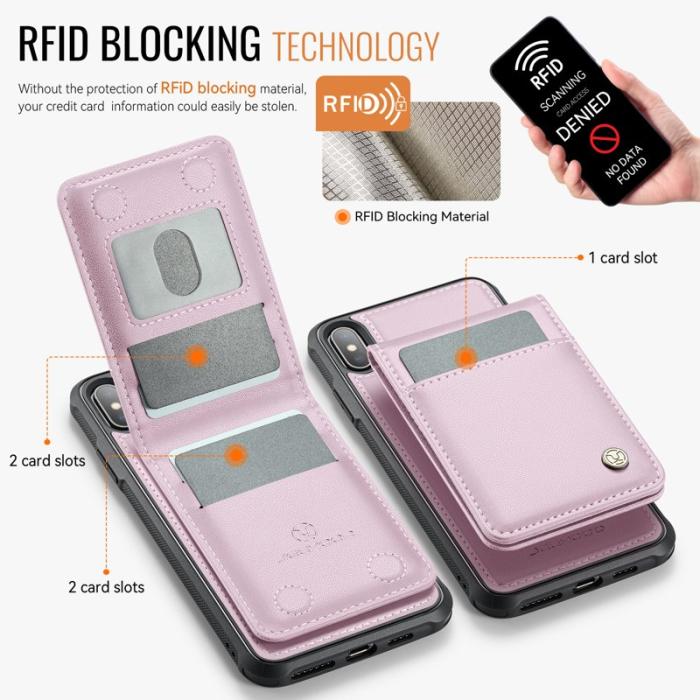 JEEHOOD - JEEHOOD J06 iPhone XS Max Skal Läder MagSafe RFID Skydd Rosa