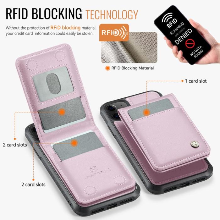 JEEHOOD - JEEHOOD J06 Läderfodral för iPhone 12 Pro/12 - Rosa