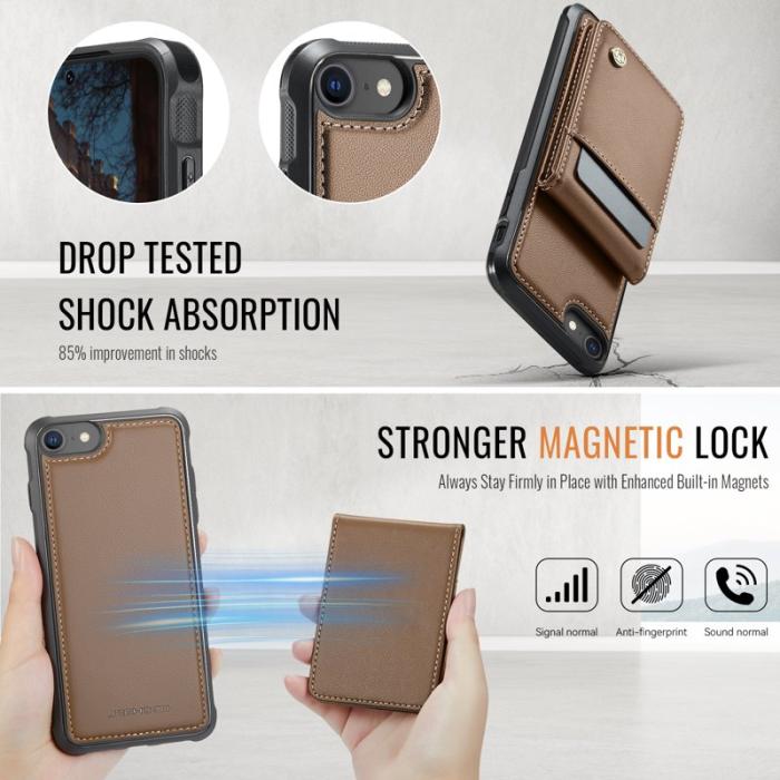 JEEHOOD - JEEHOOD J06 Läderfodral för iPhone 8/SE 2020/SE 2022 - Brun