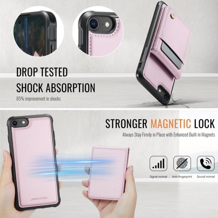JEEHOOD - JEEHOOD J06 Läderfodral för iPhone 8/SE 2020/SE 2022 - Rosa