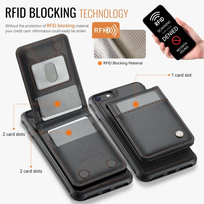 JEEHOOD - JEEHOOD J06 Läderfodral för iPhone 8/SE 2020/SE 2022 - Svart