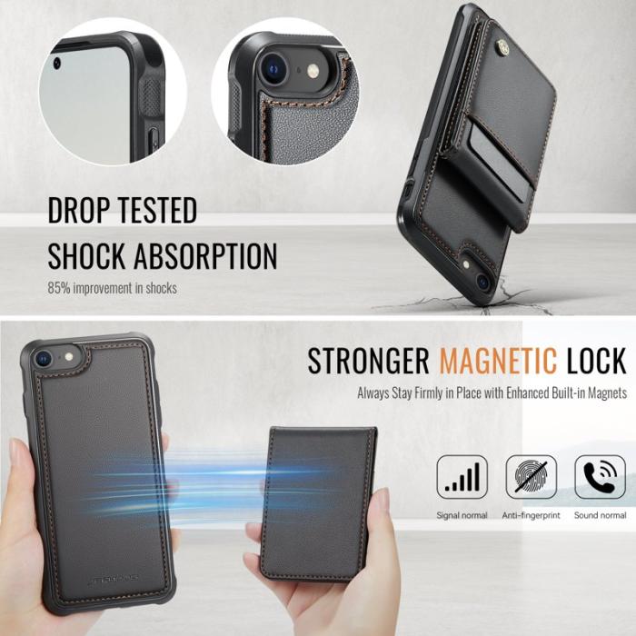 JEEHOOD - JEEHOOD J06 Läderfodral för iPhone 8/SE 2020/SE 2022 - Svart