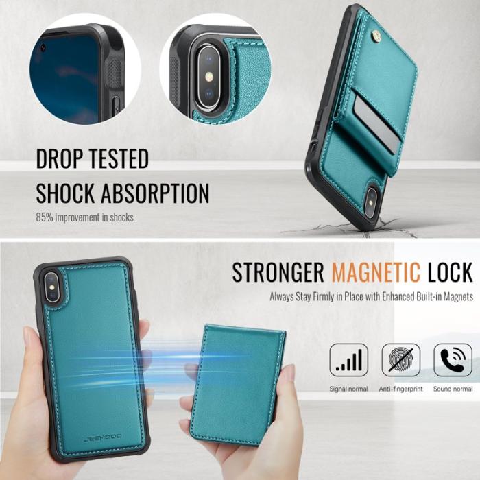 JEEHOOD - JEEHOOD J06 Läderfodral för iPhone XS/X - Blå med kortfack